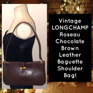 Vtg LONGCHAMP Roseau Leather Baguette Shoulder Bag